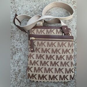 Michael Kors Tan and Brown Messenger Bag, Crossbody Purse Designer Long Strap